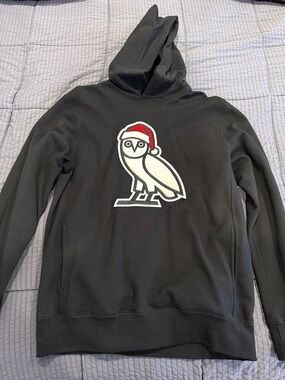 OVO Black Hoodie with White Owl and Red Santa Hat